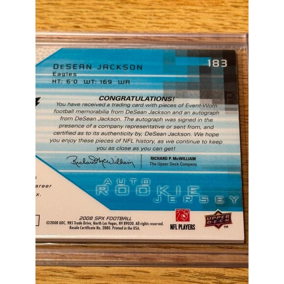 2008 SPx Desean Jackson Triple Jersey Auto Autograph Rookie RC /325 Card #183 - Picture 7 of 7